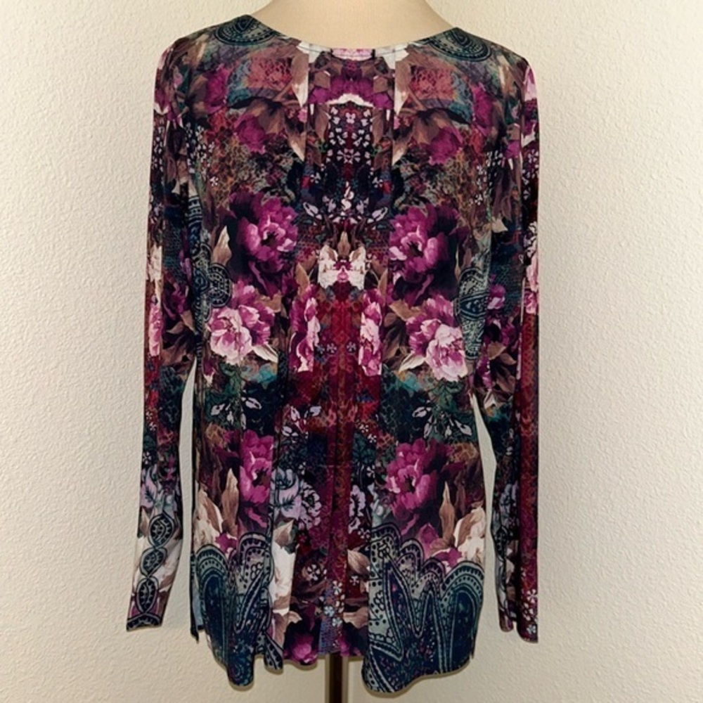 NWT Soft Surroundings Autumn Fall Green Purple Brown Floral Top XS like 4 or 6